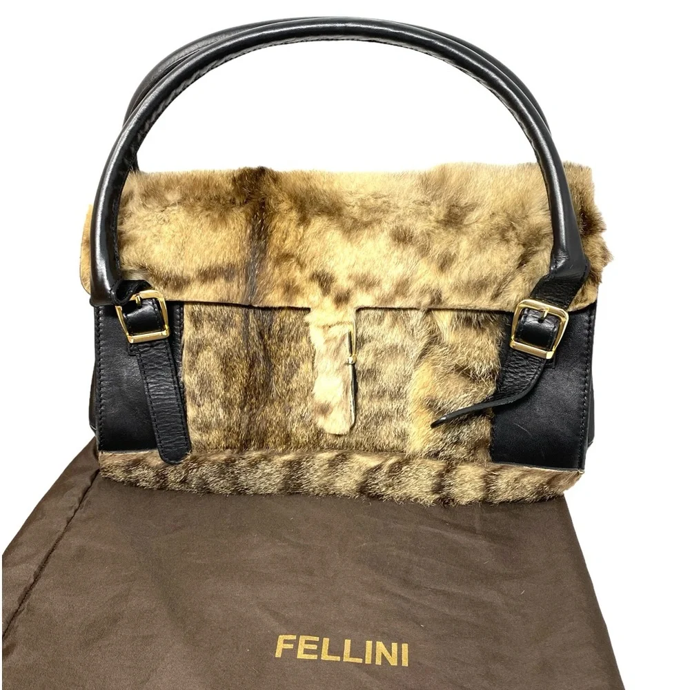Fellini Real Fur Women’s Bag Purse Brown ALSU00162
